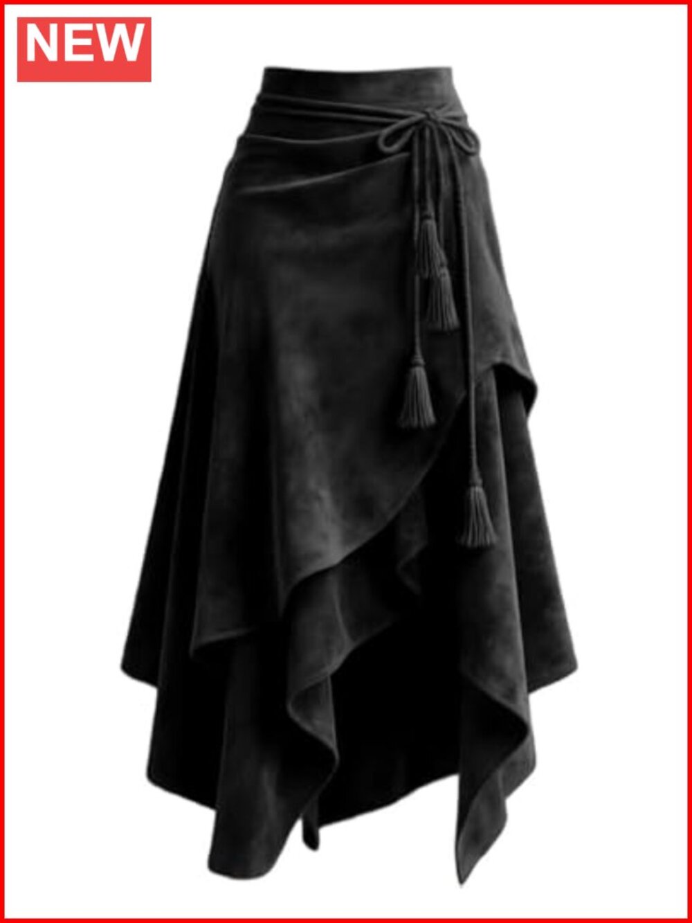 Women's Faux Suede Ruffle Asymmetrical Maxi Skirt Boho High Waist